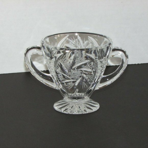 Vintage Crystal Sugar Bowl with Handles Pinwheel Pattern - Picture 8 of 9